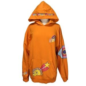 Insomniac EDC Hoodie Adult Small Orange Rainbow EYE Sweatshirt AOP Rave Rare L